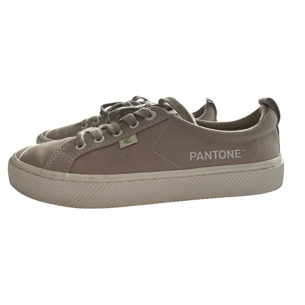 Cariuma Pantone Plaza Sneakers OCA Low Taupe Tan Canvas Cork Lace Up Size 8.5 - Picture 3 of 10